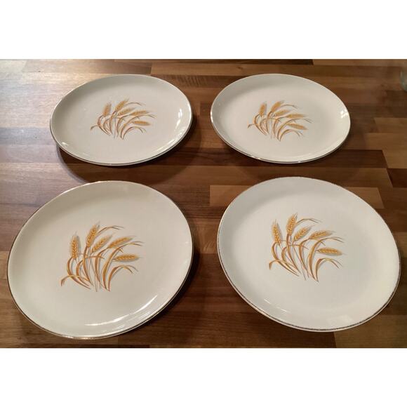 Vintage Homer Laughlin Golden Wheat 22K Gold Dinner Plates 9.25” Set Of 4 - Picture 1 of 13